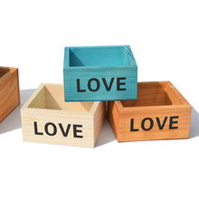 微景观love多肉木盒复古木质多肉植物盒收纳盒花盆正方形种植盆