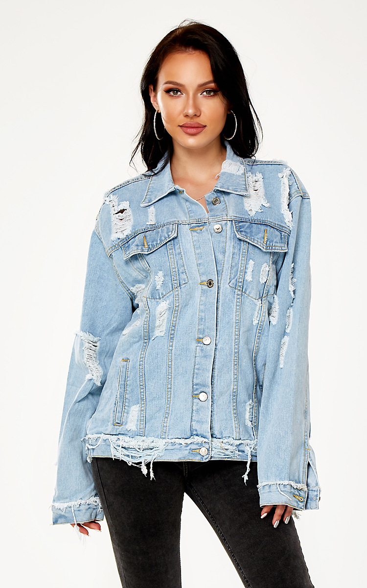 plus size hole loose denim jacket  NSSY9487