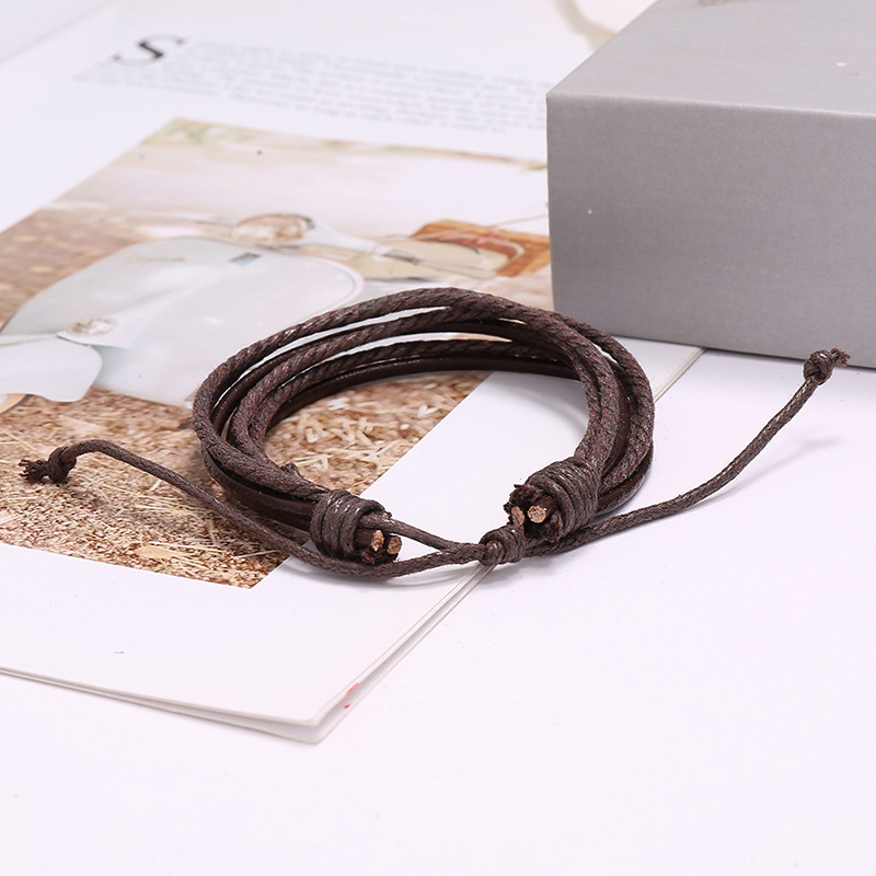 Korean Fashion Retro Simple Leather Bracelet Personality Multi-layer Knitted Accessories Wholesale Nihaojewelry display picture 1