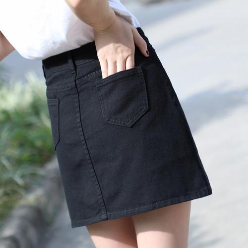 Black denim skirt, women's short half-length skirt, 2024 spring new Korean-style high-waisted student white A-line hip-hugging skirt