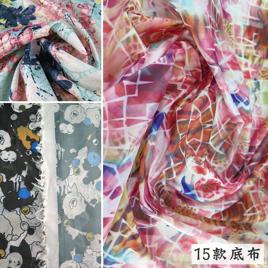 多风格印花面料供应 15款印花底布 乱麻、牛津、涤纶、色织格