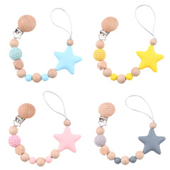 速賣通新款嬰兒奶嘴鏈櫸木奶嘴夾 牙膠玩具防掉鏈 寶寶安撫奶嘴鏈