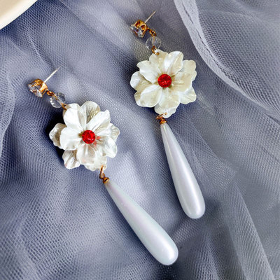 St Morris 莫奈花园 银珍珠花朵耳环女气质925银针长款耳钉20 130|ru