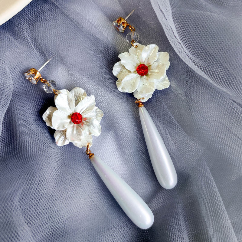 St Morris 莫奈花园 银珍珠花朵耳环女气质925银针长款耳钉20 130|ru