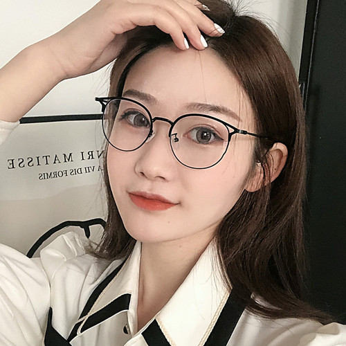 Korean version of Internet celebrity fashionable cat-eye cute anti-blue light flat mirror round frame myopia glasses finished product with degree 50-600