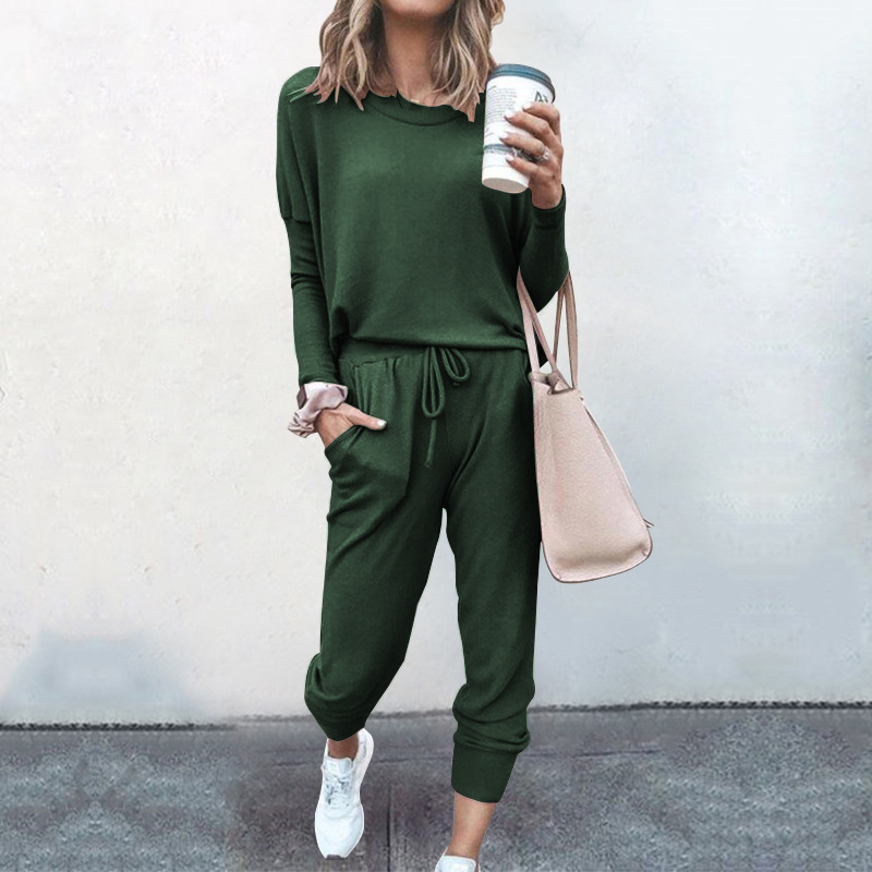 loose solid color long-sleeved casual set NSZH18628