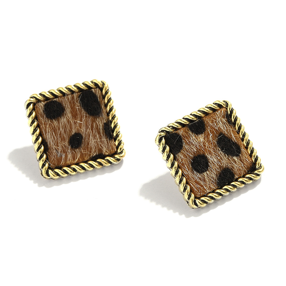Simple Square Alloy Leopard Print Flocking Earrings display picture 7