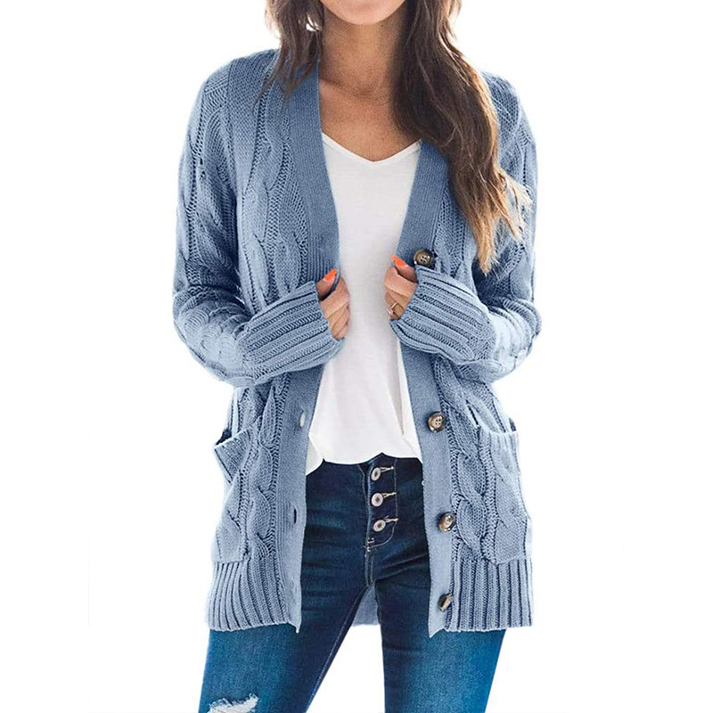 Suéter Cárdigan Nuevo de Otoño-Invierno 2026 para Mujer, Estilo Europeo y Americano, Cuello en V, Cierre de un Botón, Chaqueta de Punto de Manga Larga
