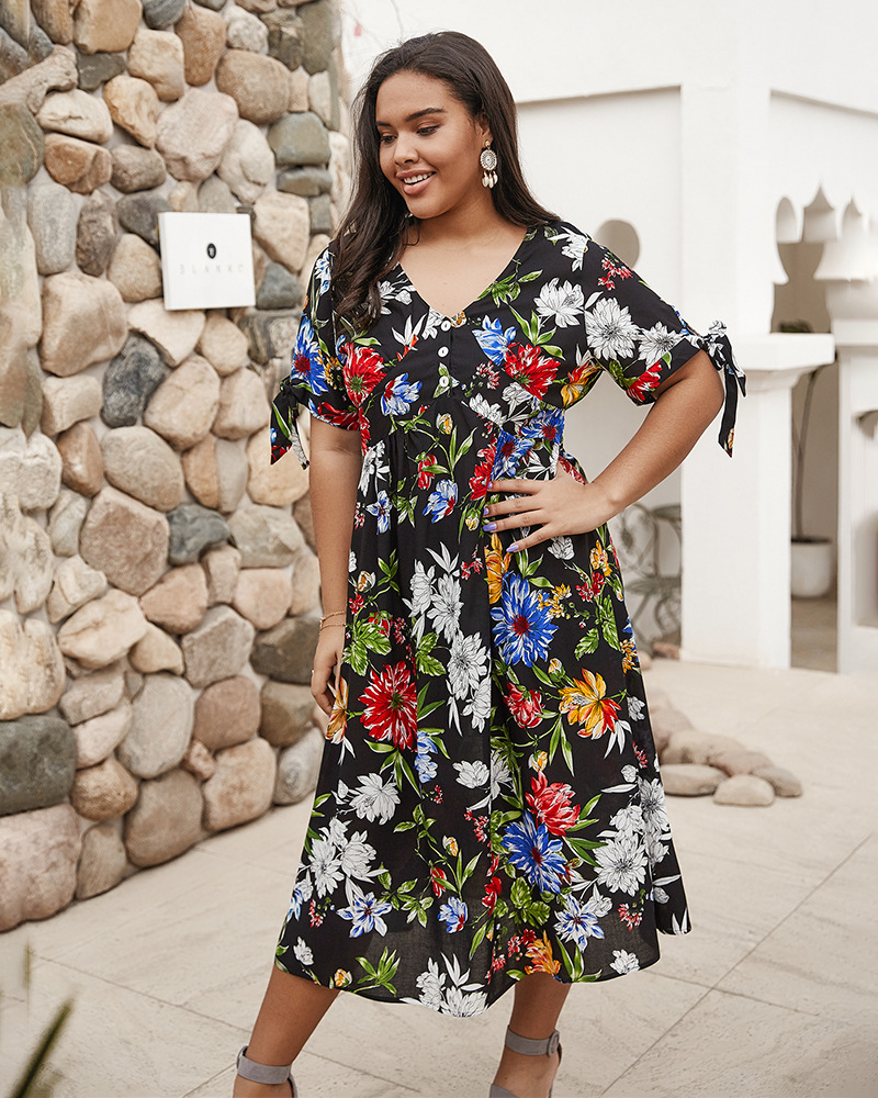 spring and summer plus size  bohemian print dress  NSQH7903