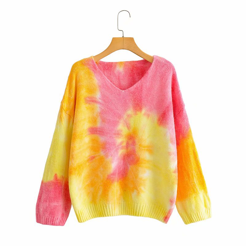 wholesale gradient tie-dye sweater women s pullover V-neck lazy knit sweater NSAM6519