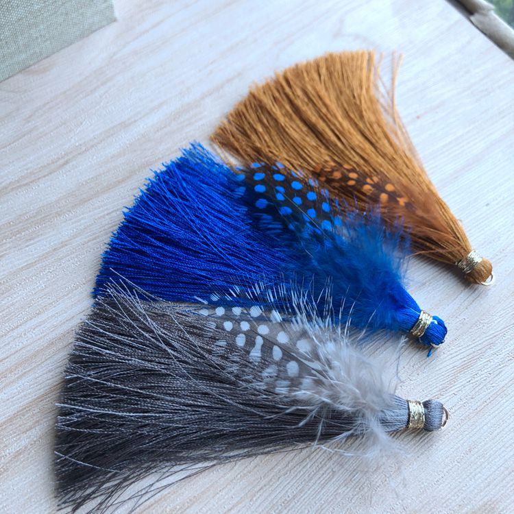 中国结配件 涤纶线中国风羽毛耳环吊穗流苏 工艺装饰铁圈穗子|ru