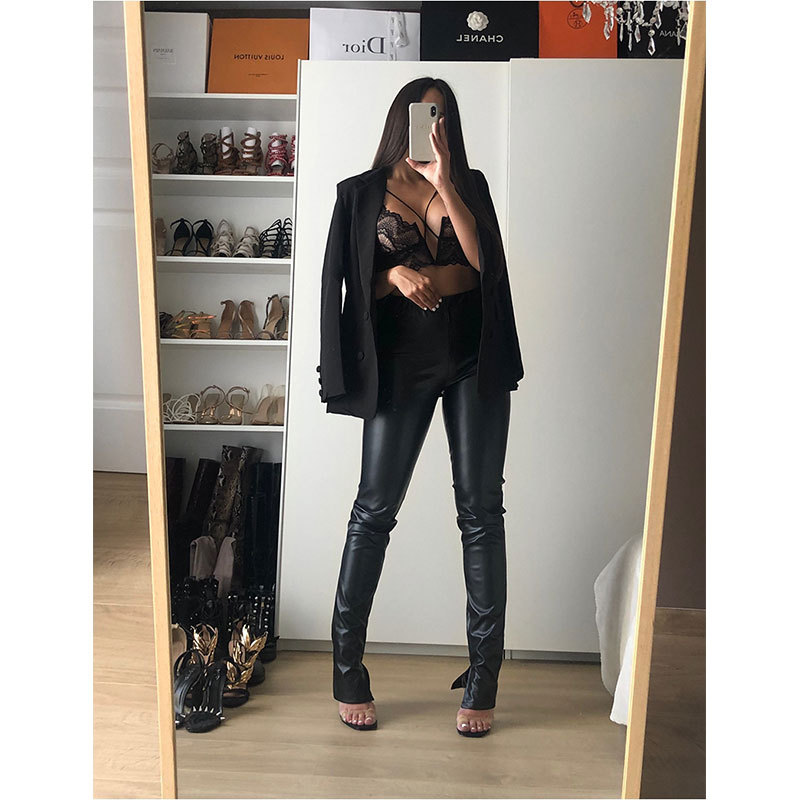 Skinny Pu Leather Elastic Casual Split Legging NSHPH108243