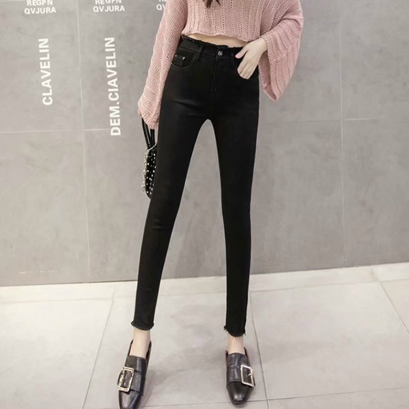高腰牛仔裤女春夏装2020新款修身显瘦百搭紧身九分小脚铅笔长裤子
