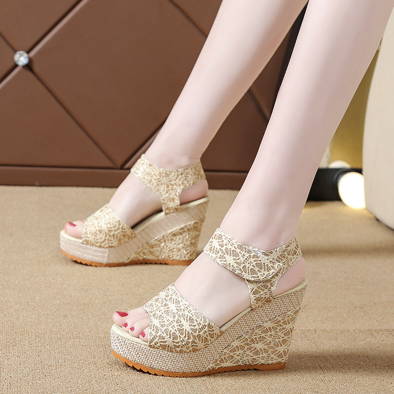 summer sandals wedge heel with velcro platform heels