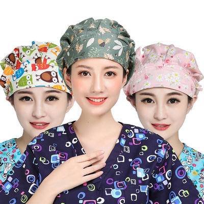 2pcs COTTON HAT female doctor dental nurse headmaster hair bandage printed hood female lampblack kitchen