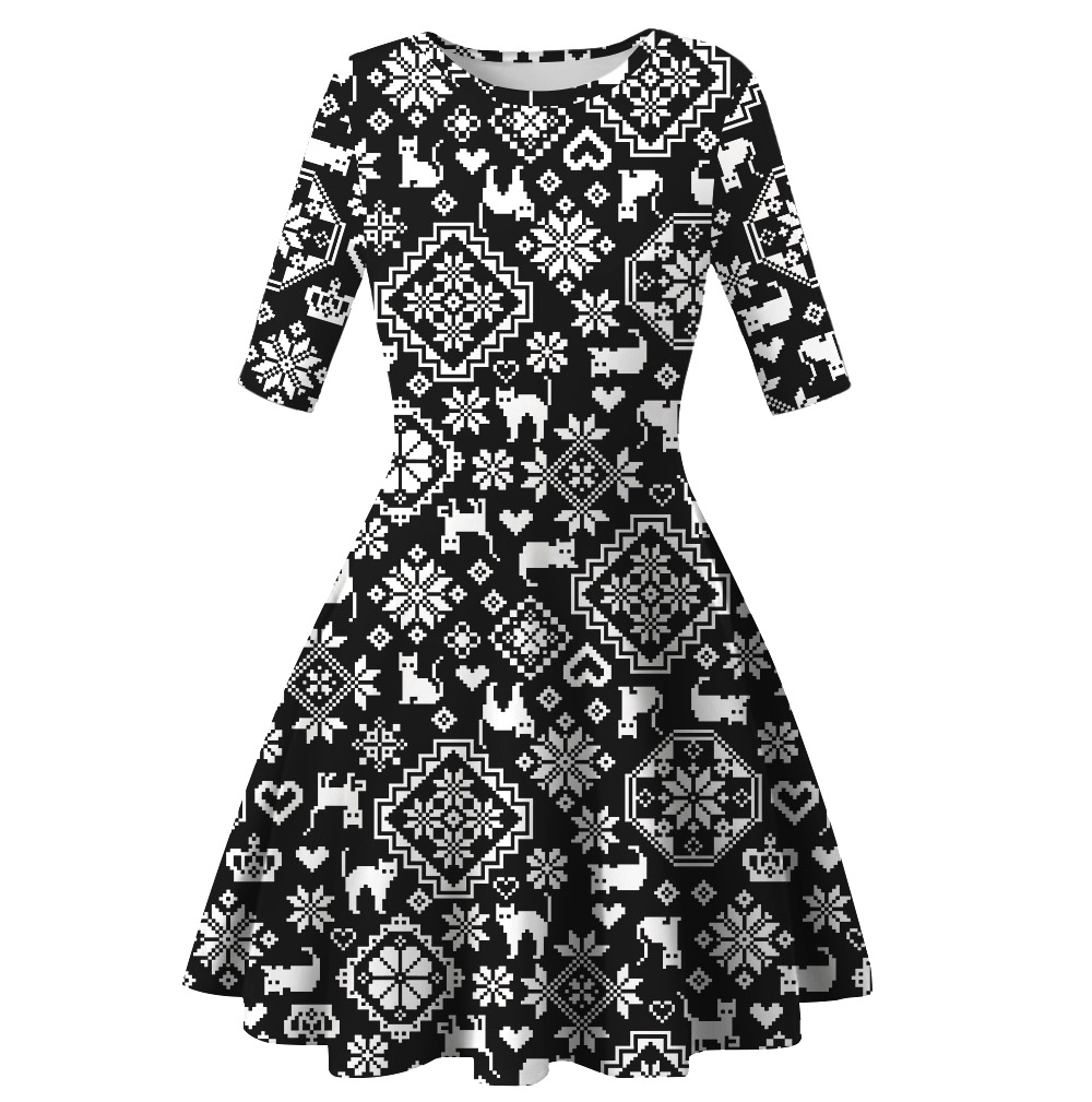 Women s Letter Digital Print Mid-Sleeve Round Neck Dress nihaostyles wholesale Christmas costumes NSMID78954