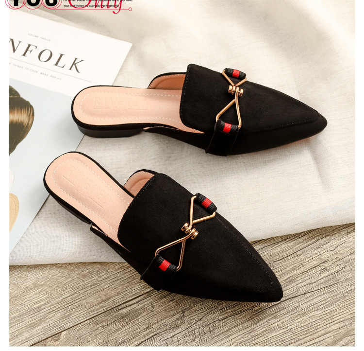 Semi-pantofole in metallo con punta a punta da donna Baotou capispalla piatto casual taglia grande 41-42 scarpe Muller consegna transfrontaliera_voghion.com