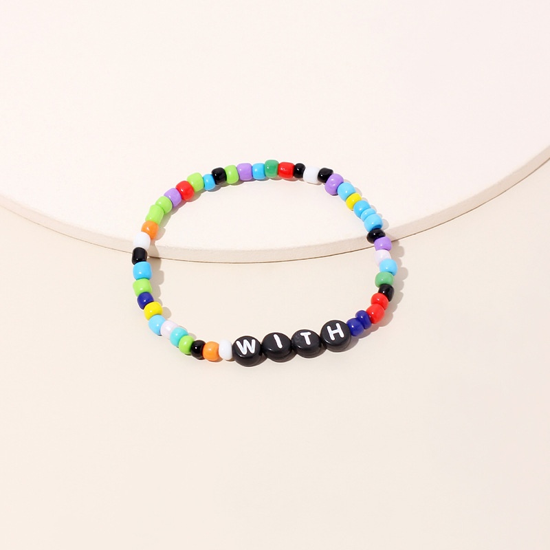 Cute Candy Color Handmade Rice Beads Color Rainbow Bracelet Women's Bracelets Letter Three-piece Set Nihaojewelry display picture 6