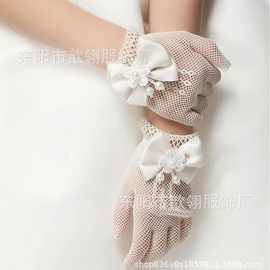 儿童婚纱公主网眼礼仪蝴蝶结手套弹力花童结婚白手套自产自销