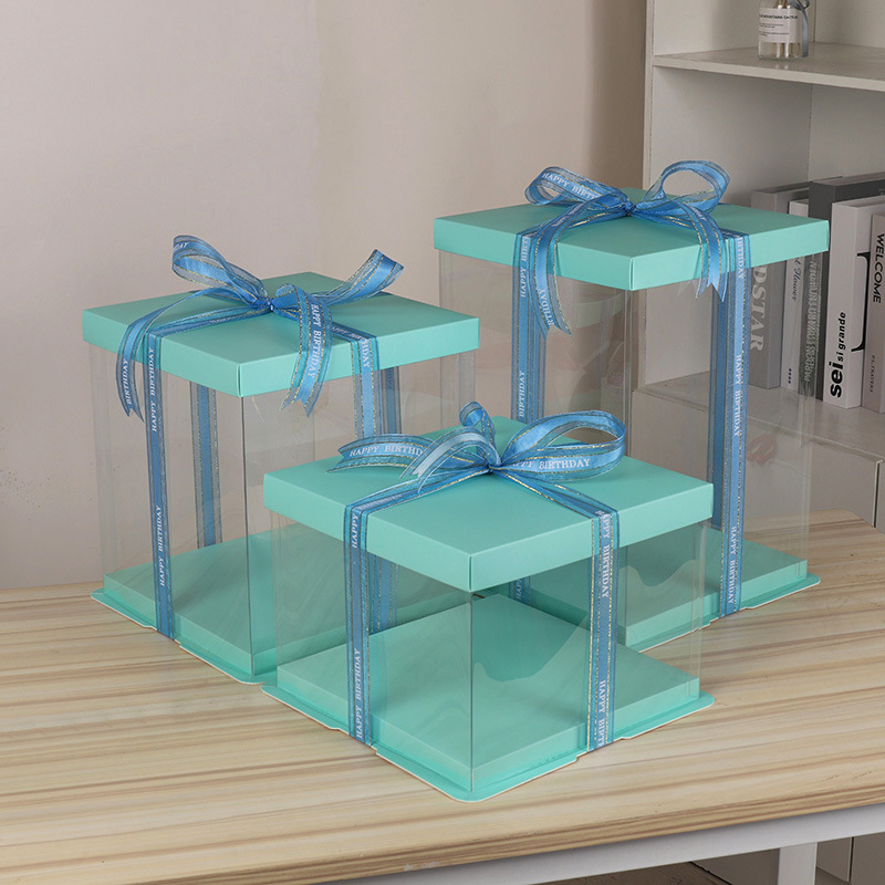 透明生日蛋糕盒厂家批发4/6/8/10/12寸 单层双层加高烘焙包装盒子