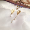 Silver needle, long trend asymmetrical earrings from pearl, silver 925 sample, wholesale