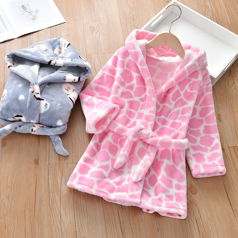 어린이 목욕 가운 플란넬 2024 새로운 가을  가을 겨울 소년 파자마 소녀 산호 양털 홈 의류 트렌디