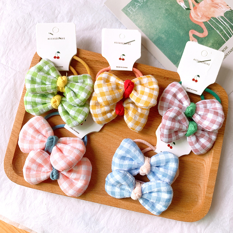Korean  Children's Hair Rope Girl Candy Color Does Not Hurt The Hair Rubber Band Cute Plaid Bow Cheap  Hair  Scrunchies Nihaojewelry Wholesale display picture 2