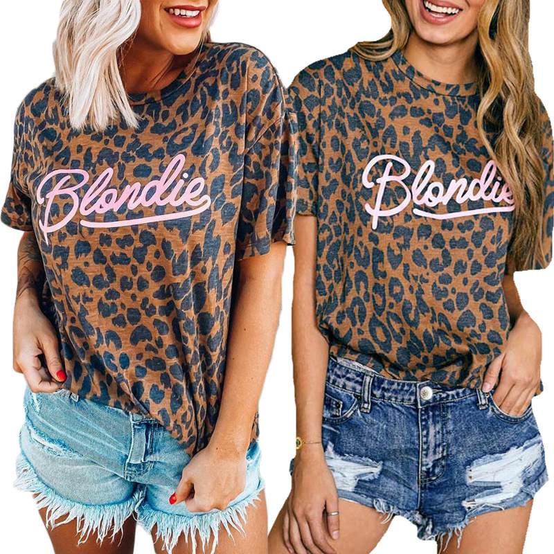 Leopard Print Round Neck T-Shirt NSLZ40457