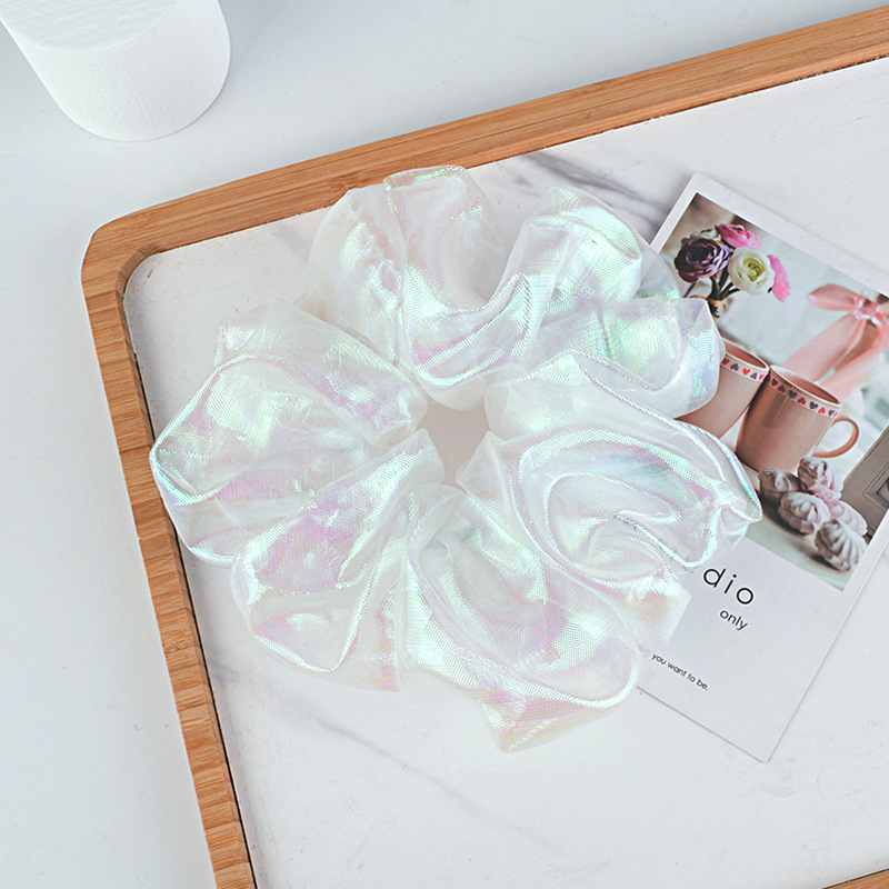 15g Weight Festival Occasion Geometric Pattern Women'S Gender White, Pink, Purple, Green, Yellow Color Korean Bright Silk Organza Hair Scrunchies 7