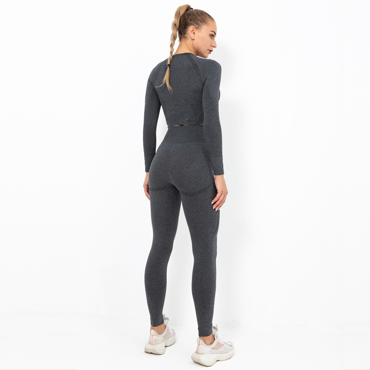 seamless crescent tight elastic long sleeve yoga suit  NSNS10721