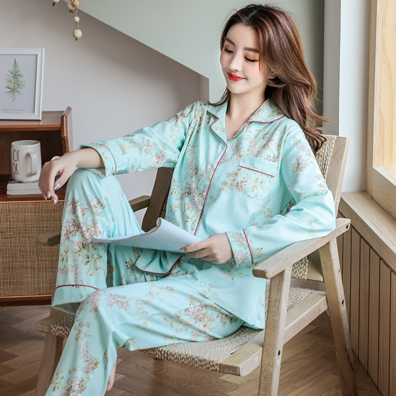 100% pijamas de algodón de las mujeres de primavera y otoño traje de primavera y otoño estudiantes de estilo coreano más tamaño ropa para el hogar de invierno