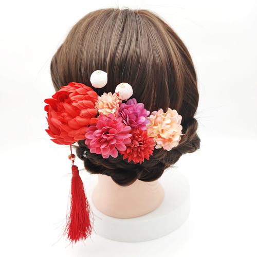 Japanese style hair accessories yukata festival Kimono dress headdress Ceramic Tassel Zou Cloth Ball Set Silk Cloth Chrysanthemum hanfu Hairpin