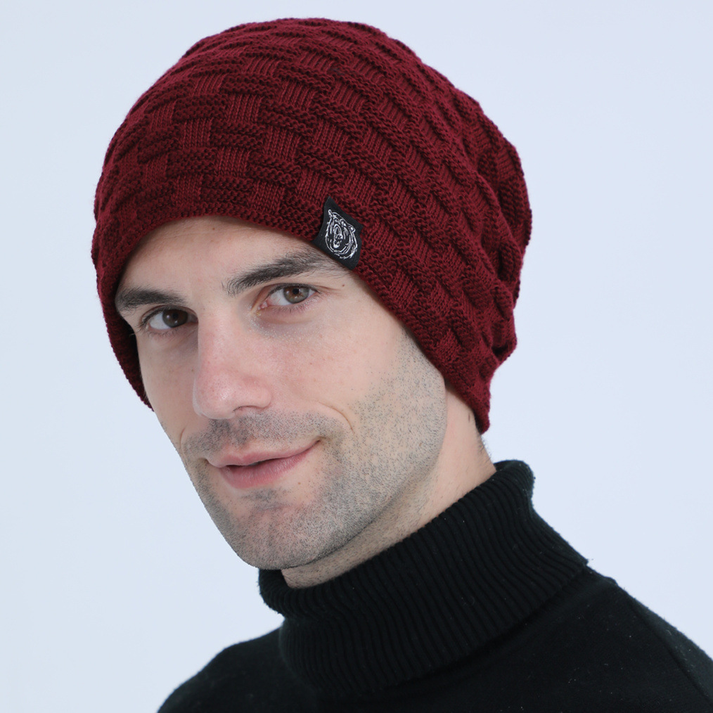 New men's knitted pullover with plush fabric logo for autumn and winter, personalized outdoor cycling sweater warm hat_voghion.com