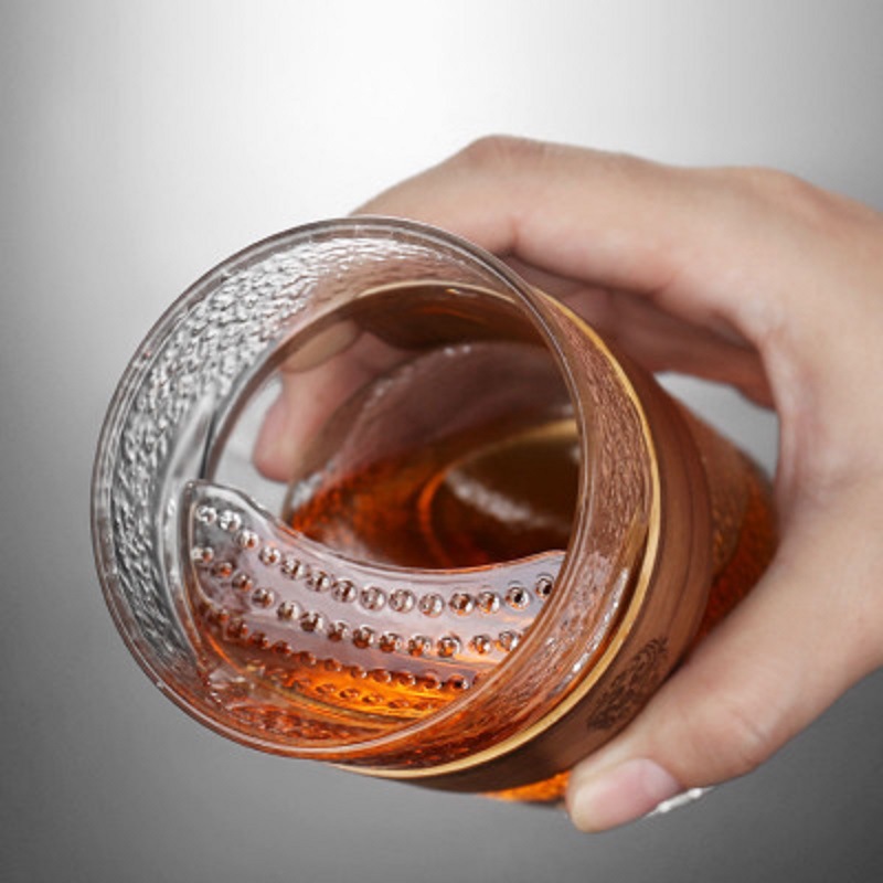 Vidrio resistente al calor taza de agua cubierta de madera taza de té verde patrón de martillo separación de té con tapa filtro Oficina taza de té taza de agua caliente