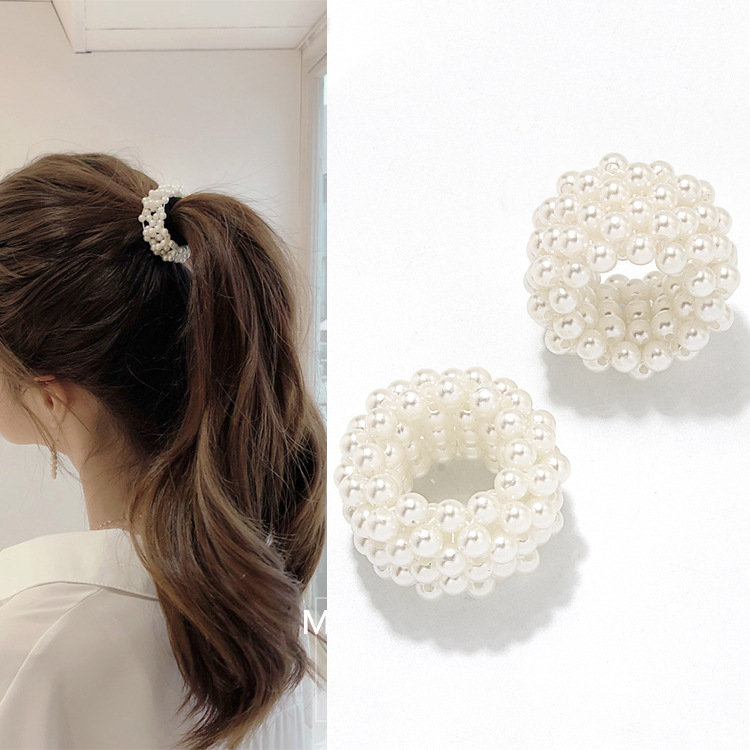 Estilo coreano perla cuerda de pelo Cola de Caballo hebilla tocado cabeza de bola alta elástico Internet celebridad ins cabeza cuerda cubierta de cuero banda de pelo lazo pelo