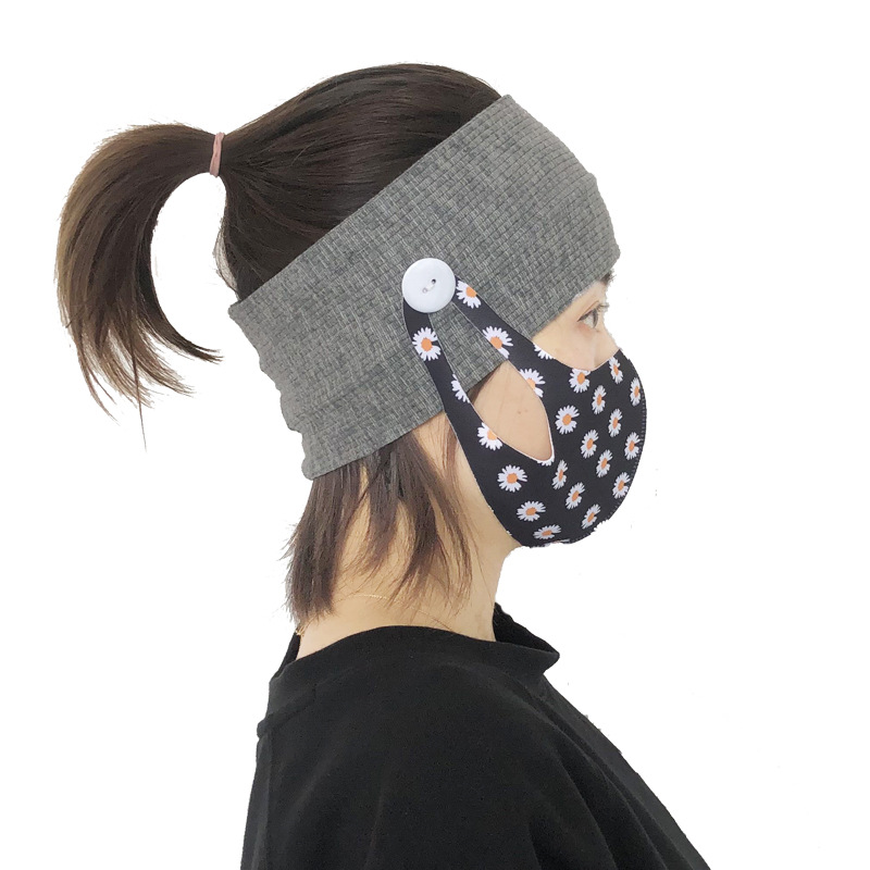 Fashion Sports Yoga Fitness Button Mask Anti-leaf Headband Solid Color Parent-child Couples Wholesale display picture 10