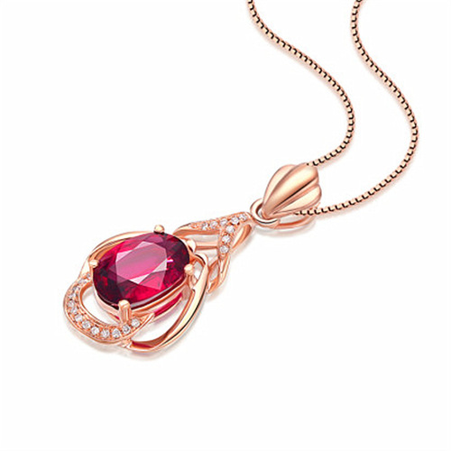 Korean version pigeon blood ruby ​​tourmaline pendant colored gemstone pendant necklace for women 18K plated inlaid ruby ​​drop pendant