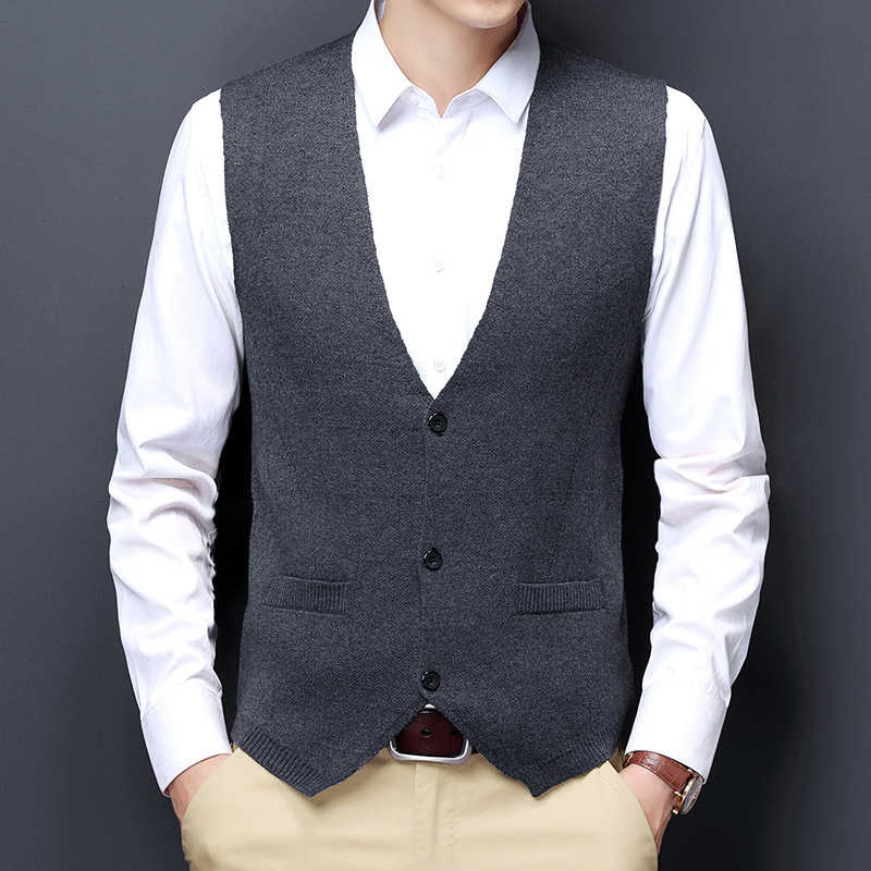 马甲男时尚V领针织衫背心单穿商务修身西装马夹无袖毛衣坎肩代发