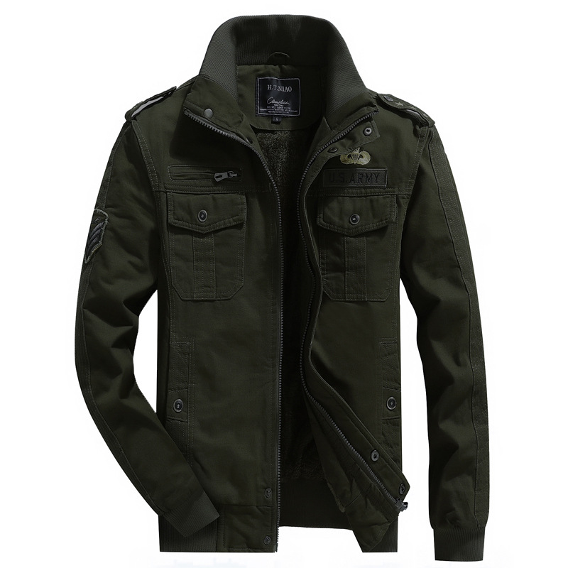 Invierno nueva chaqueta de hombre caliente forrada con forro polar chaqueta militar lavada sin capucha más tamaño abrigo suelto Amazon