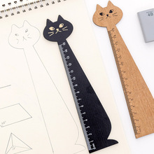 韓國創意卡通尺子貓咪繪圖尺可愛木尺環保復古文具直尺 學習用品