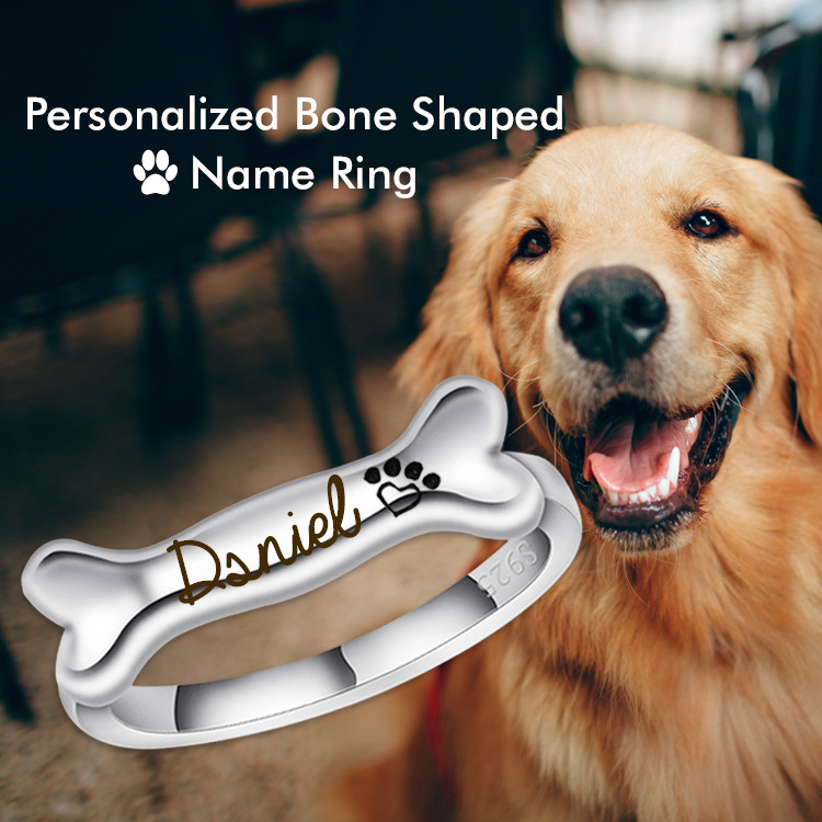 New Product 925 Silver Dog Bone Ring Pet Jewelry Series Personalized Custom Name Ring Jewelry