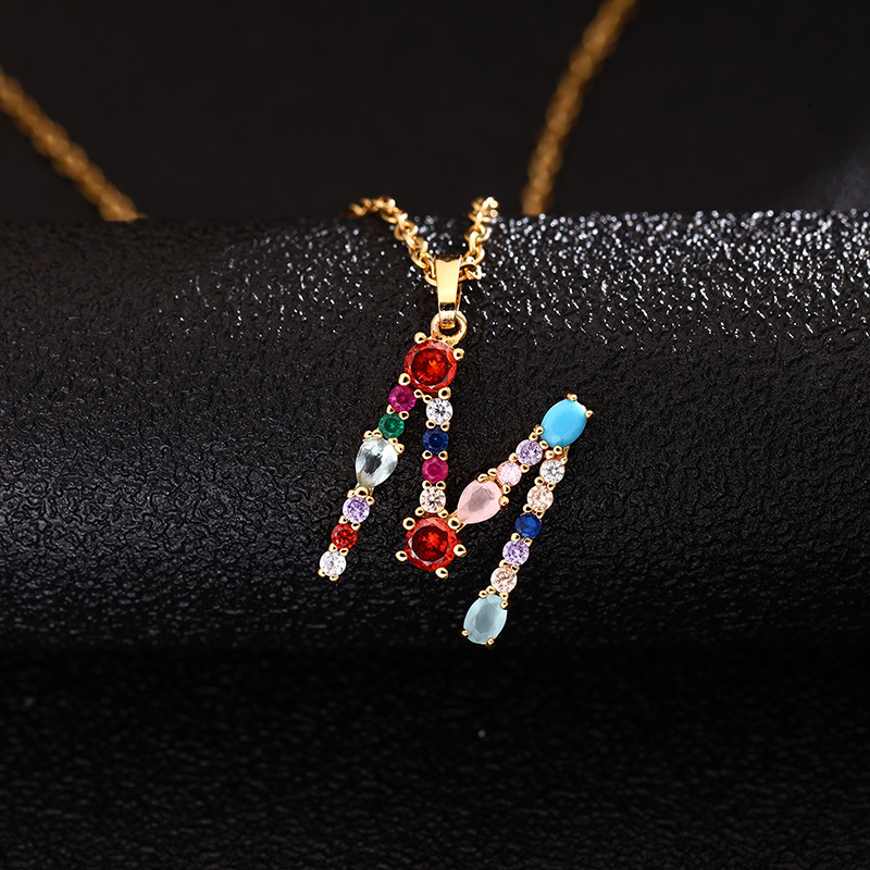 Lady Letter Agate Plating Zircon Pendant Necklace 1 Piece