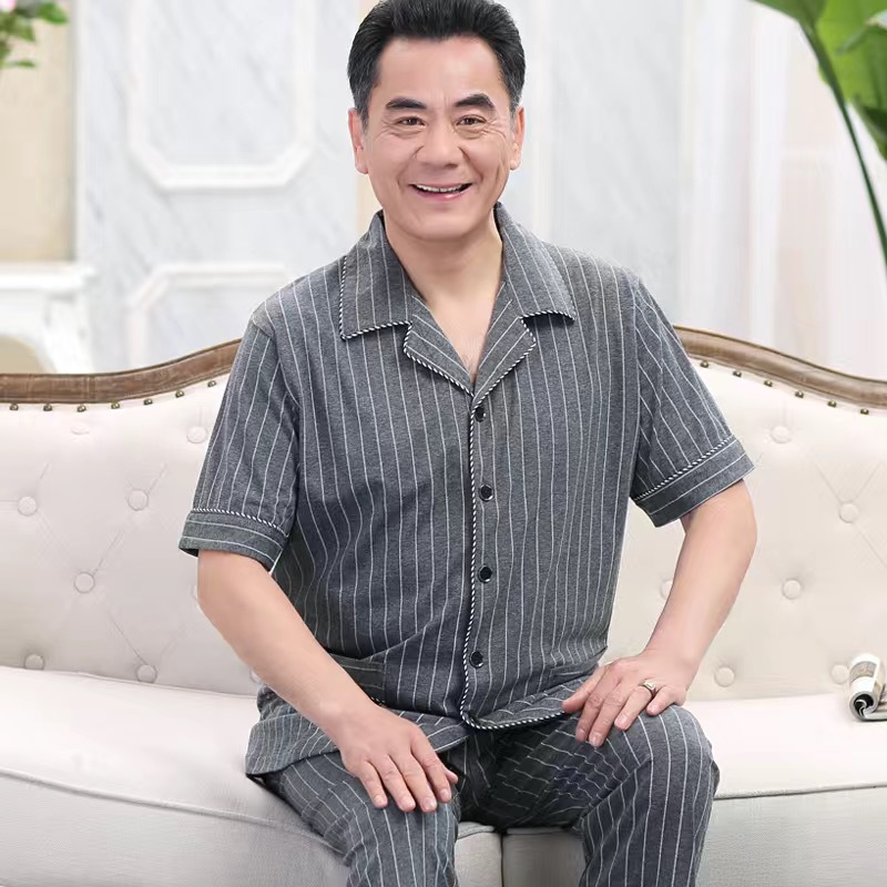 Pijamas de hombres de mediana edad de manga larga 100% algodón primavera y otoño de mediana edad y ancianos papá cardigan ropa para el hogar traje casual