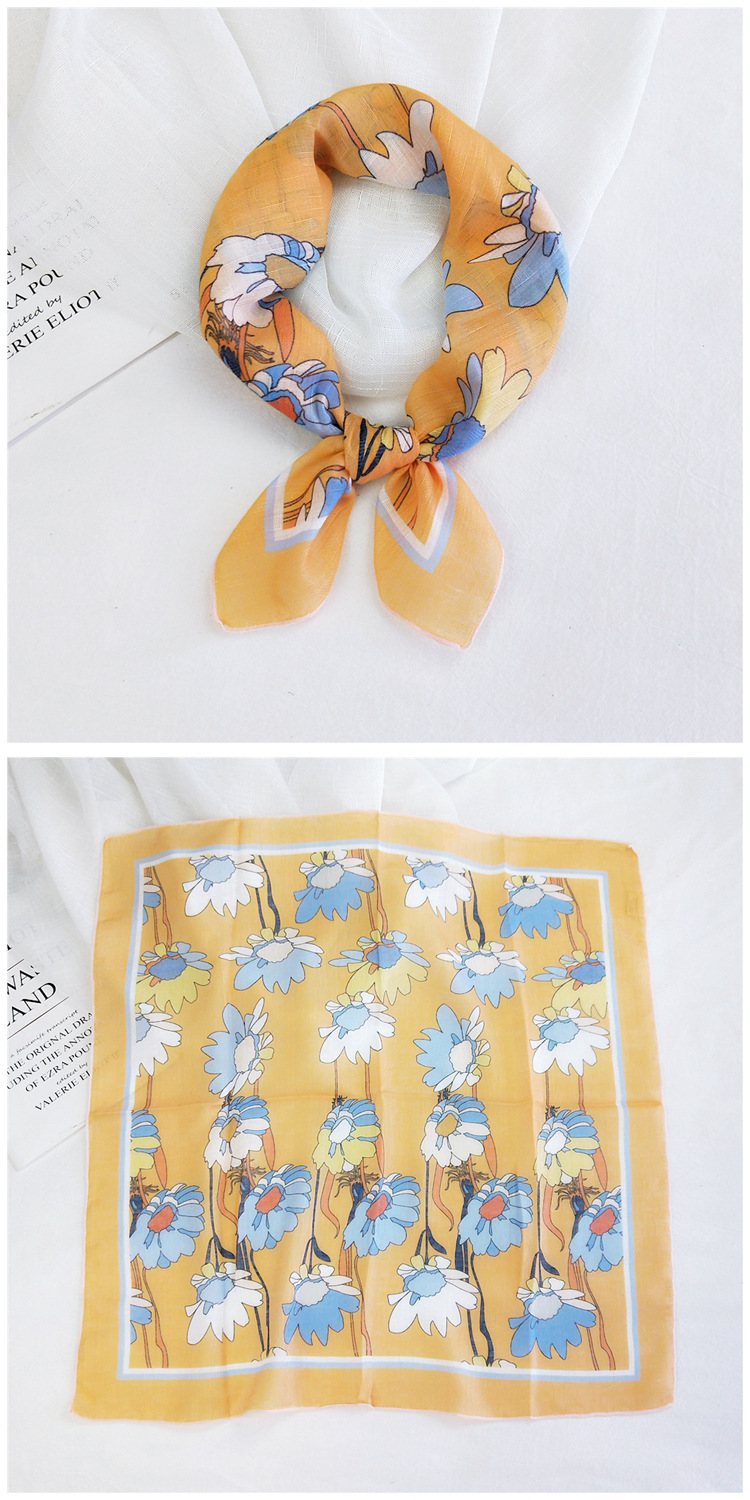 50g Weight Silk Scarf Classification Travel Occasion Unisex Gender Printing Design Sweet Style Grey&Pink, Grey, White, Purple, Green, Blue, Camel, Yellow, Black Color Cotton Linen Small Square Scarf 13