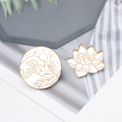 Japanese fashion Ukiyo style lotus spray series combination student denim trendy personality versatile brooch corsage