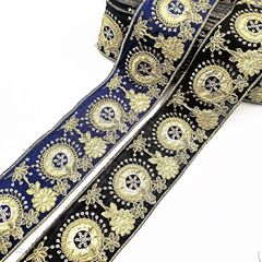 跨境貨源 印度金貼布刺繡花邊 復古經典亮片繡花條碼 服裝輔料