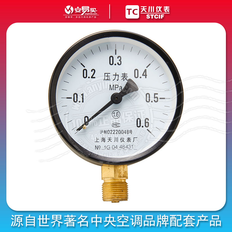 上海天川仪表 0-0.6MPA 1.0MPA 径向水压表 气压表 Y-100 压力表