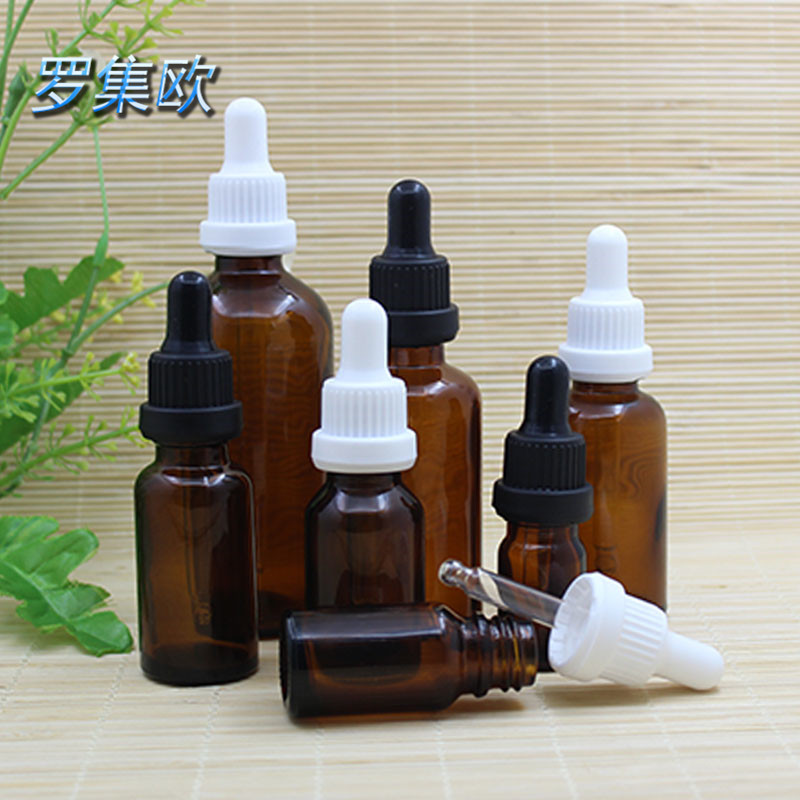 茶棕色精油瓶玻璃滴管调配分装瓶黑大头圈胶头化妆品包装空瓶子