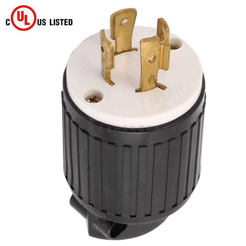LK-6422 NEMA L15-20P 四脚防松脱组装插头 美规工业插头 20A250V