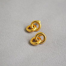 INS冷淡氣質歐美飾品雙環相扣簡約質感黃銅鍍金簡約時尚耳釘耳環